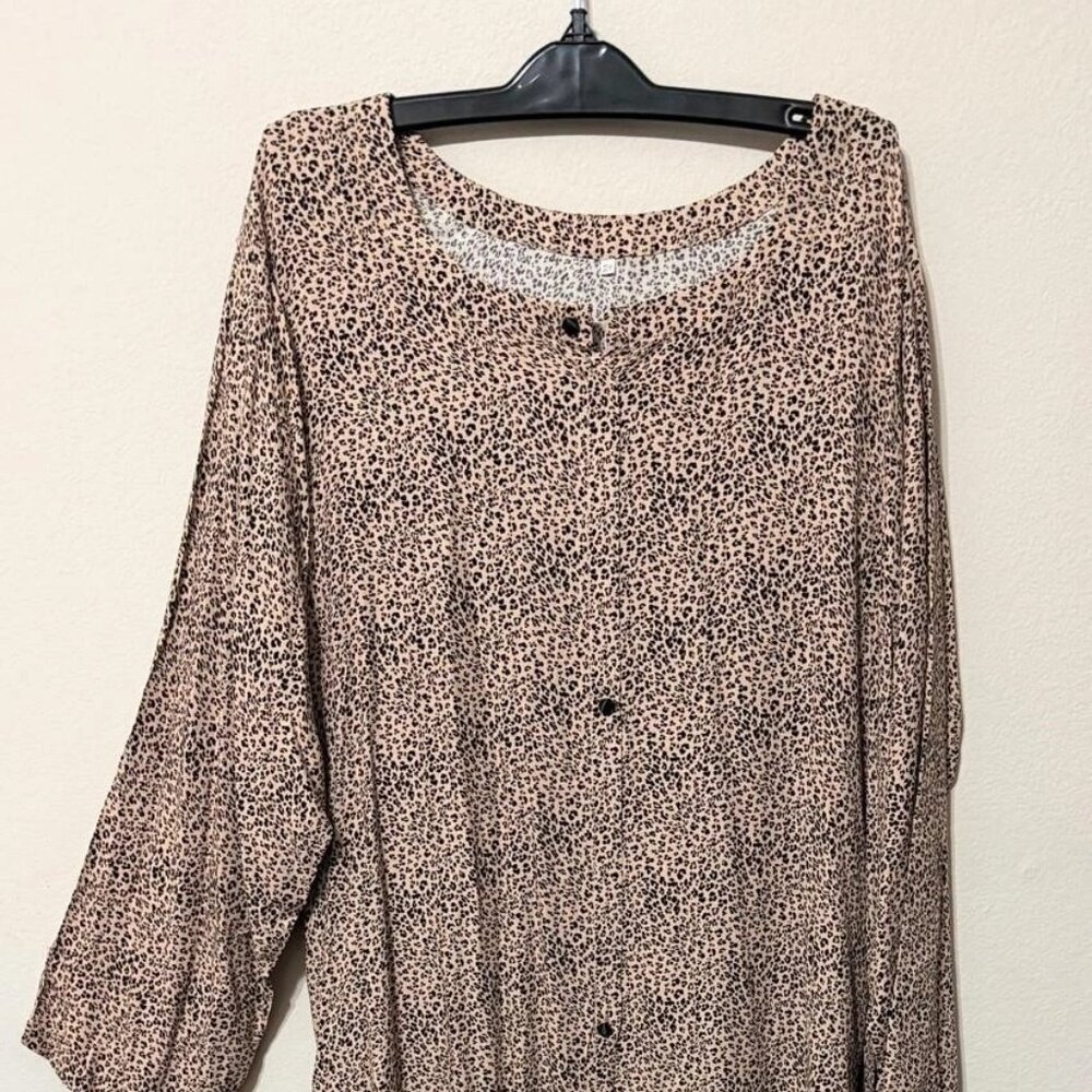 Women's Kaftan Loose Maxi Shirt Dress Beige Cheetah Animal Print Lounge Wear XXL